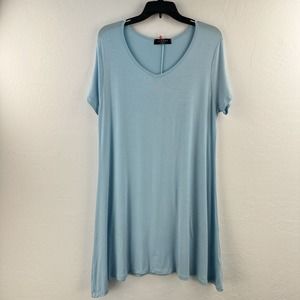 Made By Johnny Baby Blue Tunic Dress Shift V Neck Womens 3XL‎ casual Stretchy